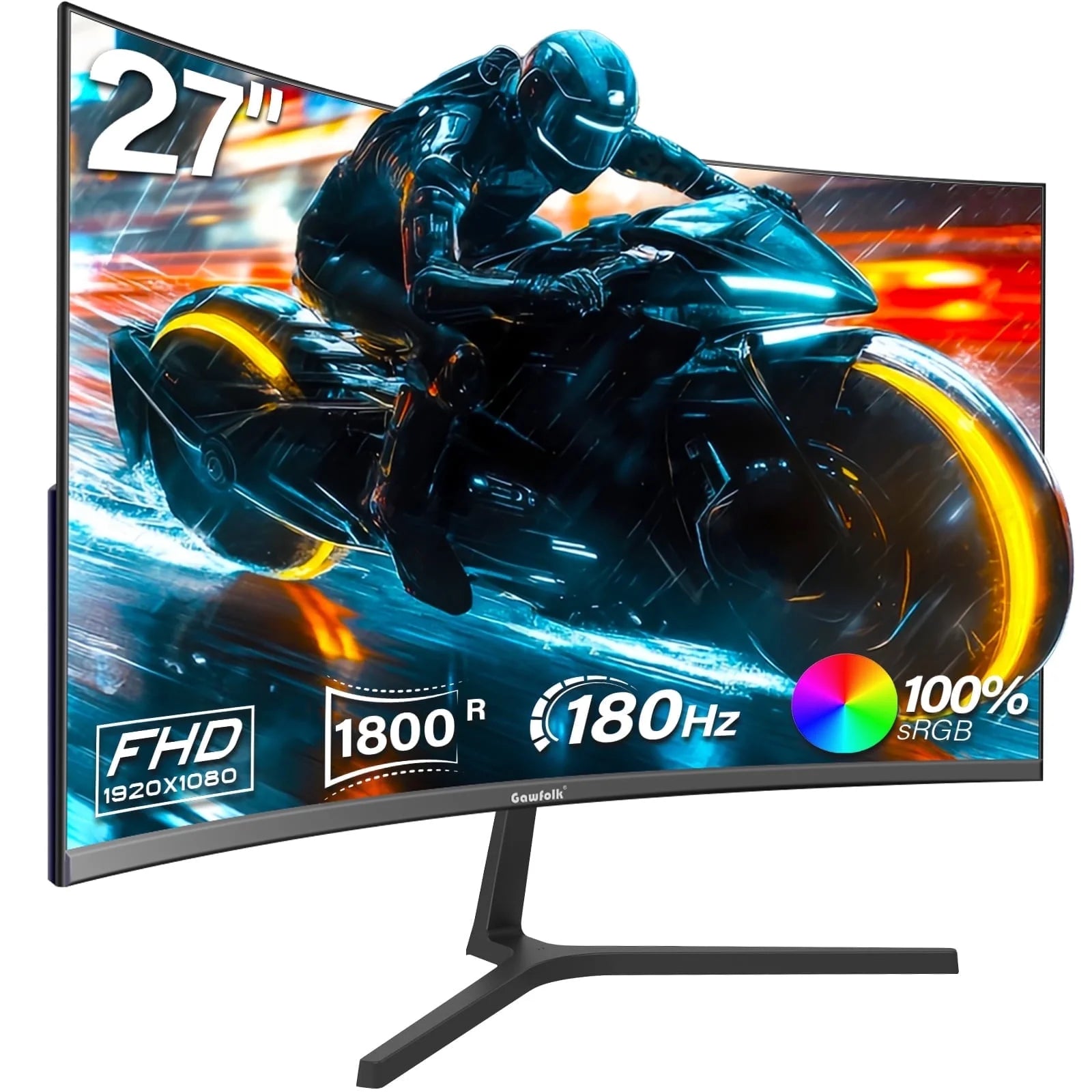 27" Curved Gaming Monitor 180Hz 1080P Full HD,1800R AMD Freesync, Frameless Design, Eye Care, Wall Mountable, DP/HDMI (Black)