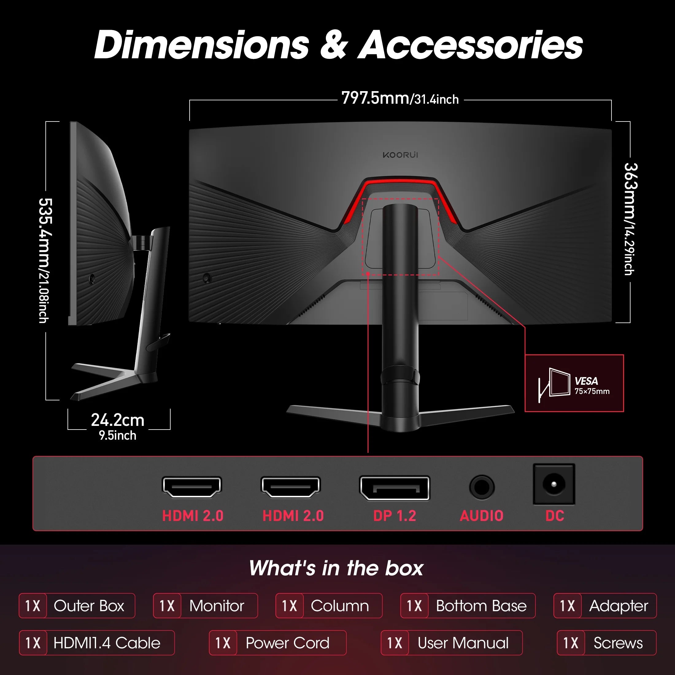 34'' Ultrawide 4K Curved Gaming Monitor, 165Hz WQHD HDMI Display Port, Black
