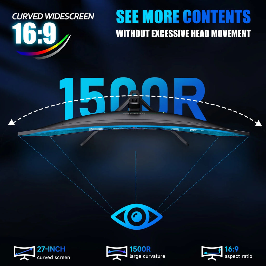 27-Inch FHD VA Gaming Curved Monitor with Rainbow Lights, 240Hz Refresh Rate, Eye Care 1080P Display, Freesync G-Sync Compatible, 1Ms Displayport, HDMI, DP and Speakers