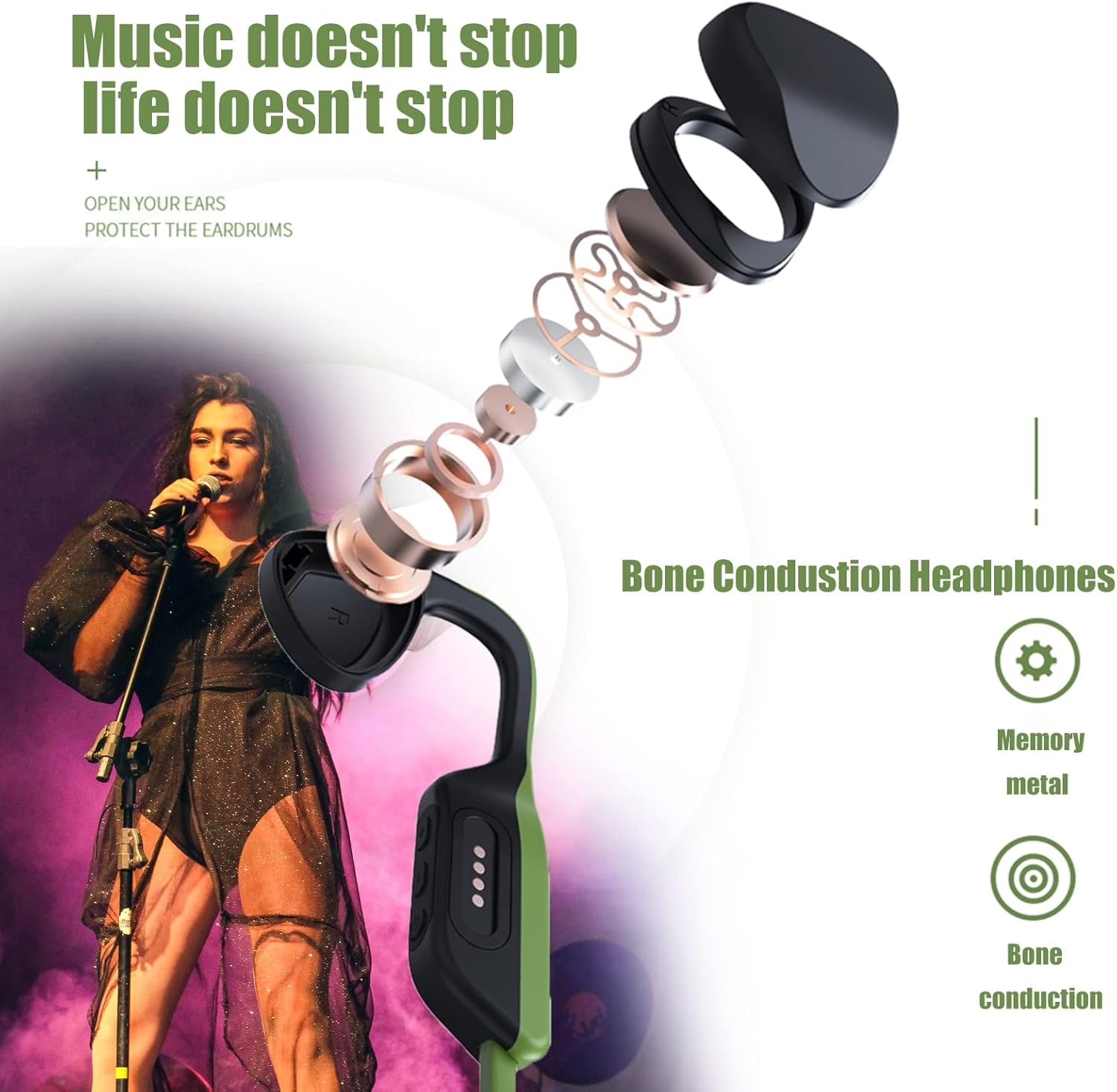 Bone Conduction Swimming Headphones Bluetooth Open Ear Headphones IPX8 Waterproof Built-In 8G Memory