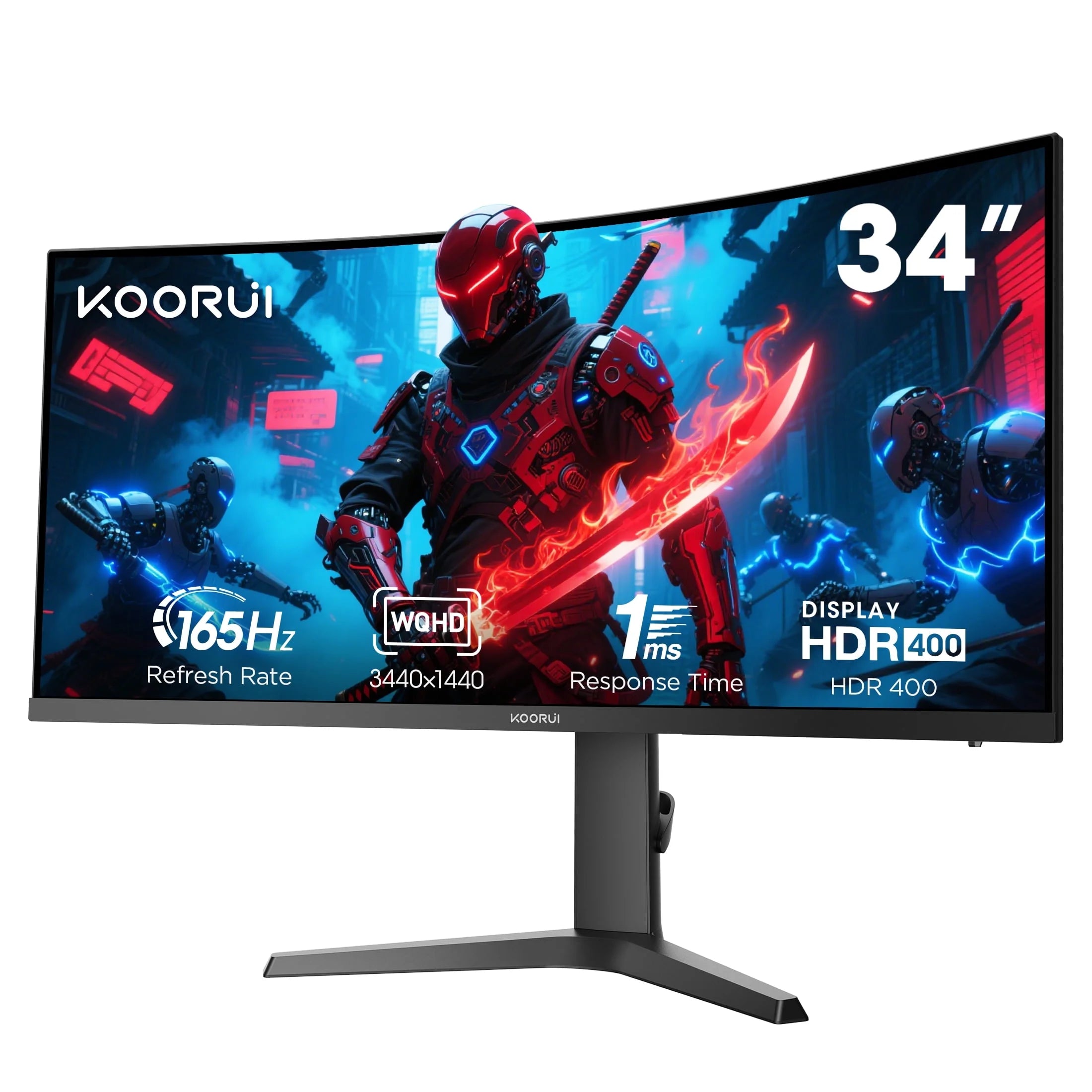 34'' Ultrawide 4K Curved Gaming Monitor, 165Hz WQHD HDMI Display Port, Black