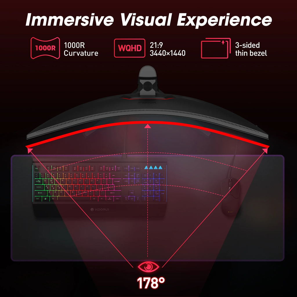 34'' Ultrawide 4K Curved Gaming Monitor, 165Hz WQHD HDMI Display Port, Black