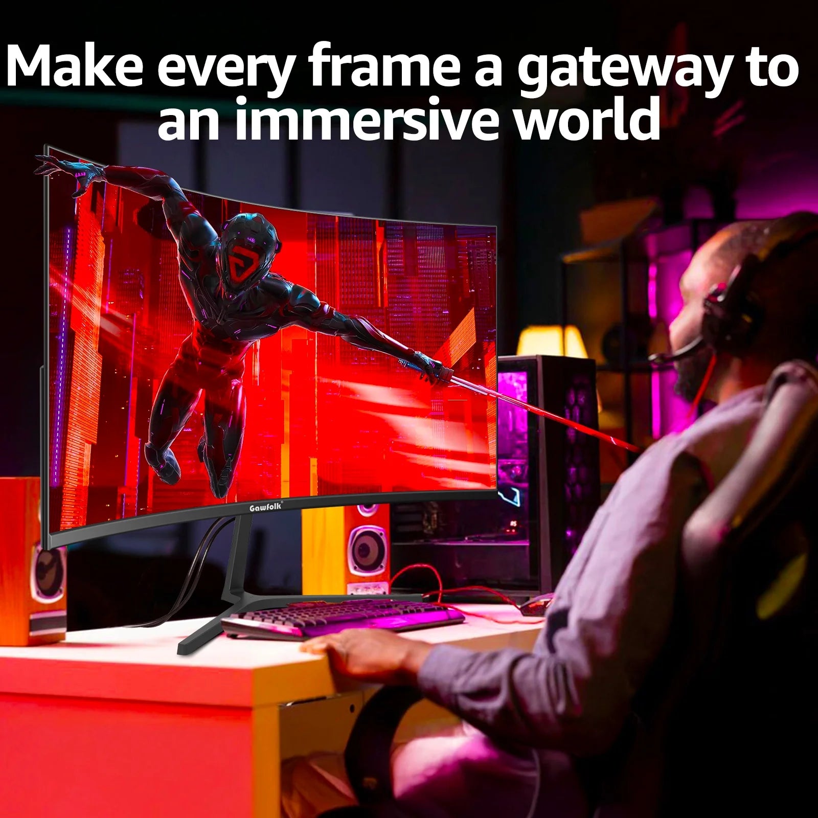27" Curved Gaming Monitor 180Hz 1080P Full HD,1800R AMD Freesync, Frameless Design, Eye Care, Wall Mountable, DP/HDMI (Black)