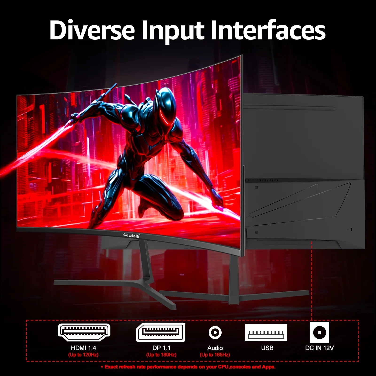 27" Curved Gaming Monitor 180Hz 1080P Full HD,1800R AMD Freesync, Frameless Design, Eye Care, Wall Mountable, DP/HDMI (Black)