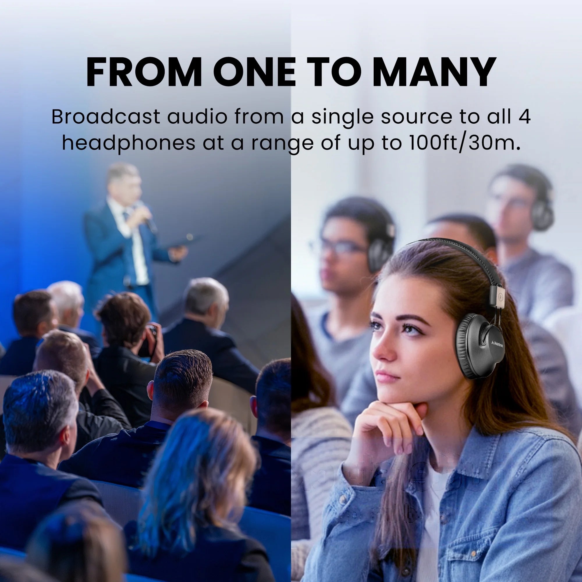 Quartet 2 - Bluetooth-Compatible Wireless Group Listening Headphones & Transmitter Set for Parties, Silent Discos, Church, TV - Multiple Rechargeable Headphones with Low Latency