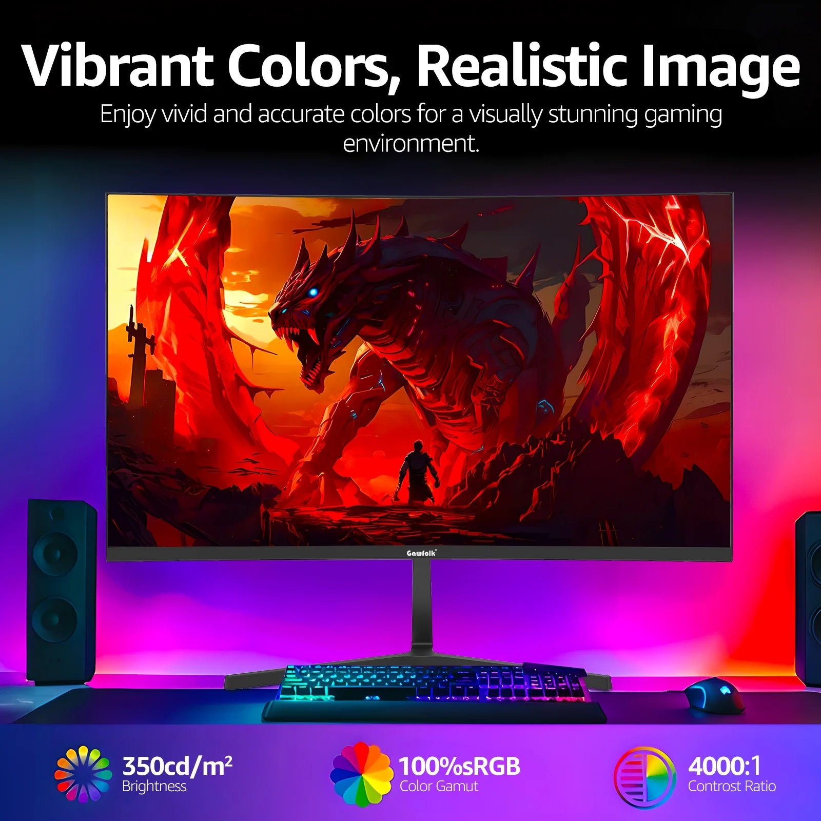 27" Curved Gaming Monitor 180Hz 1080P Full HD,1800R AMD Freesync, Frameless Design, Eye Care, Wall Mountable, DP/HDMI (Black)