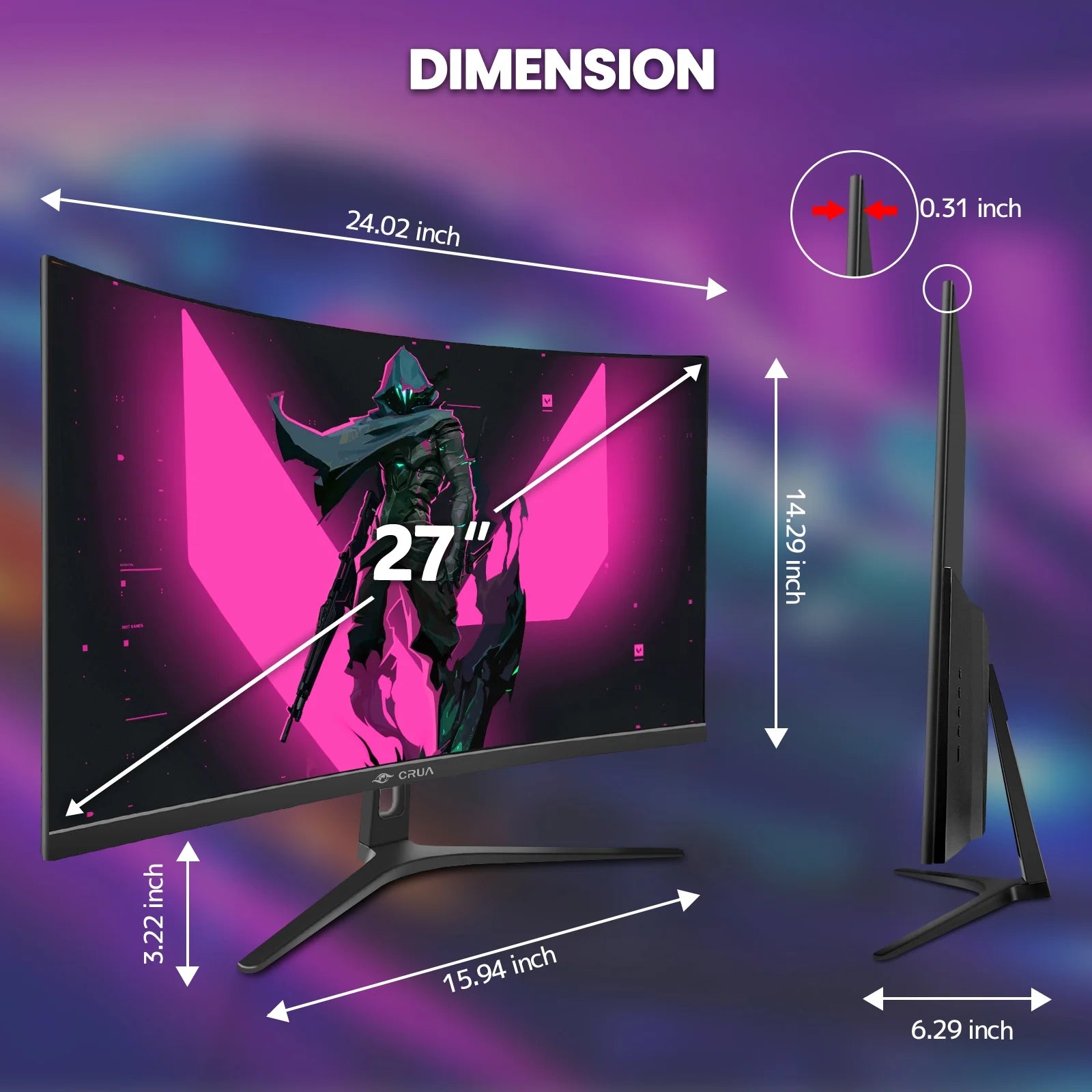 27" 280Hz Curved Gaming Monitor, Full HD 1080P, 1800R Curvature VA Panel, 120% Srgb, AMD Freesync, Low Blue Light, DP 1.2/HDMI 1.4, Wall Mountable-Black